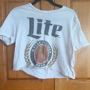 White Miller Lite Beer Graphic Cropped T-Shirt